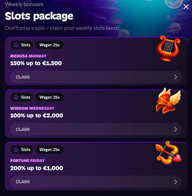 slots weekly bonuses aphrodite casino